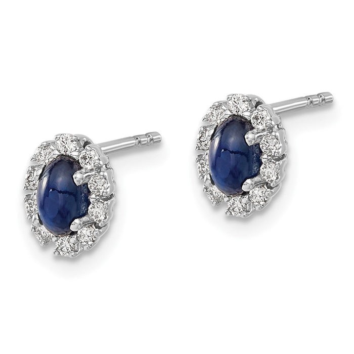Buy Stylish 14K White Gold Oval Created Sapphire Halo Earrings - 1/5 Carat Diamonds-2
