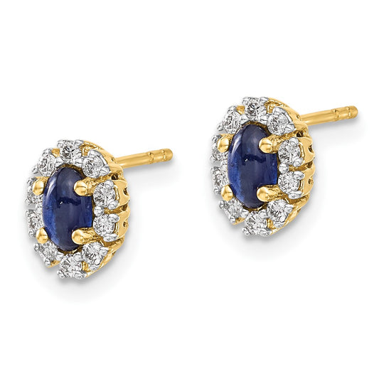 Buy Exclusive 14K Yellow Gold Oval Halo Earrings with Diamonds & Sapphires