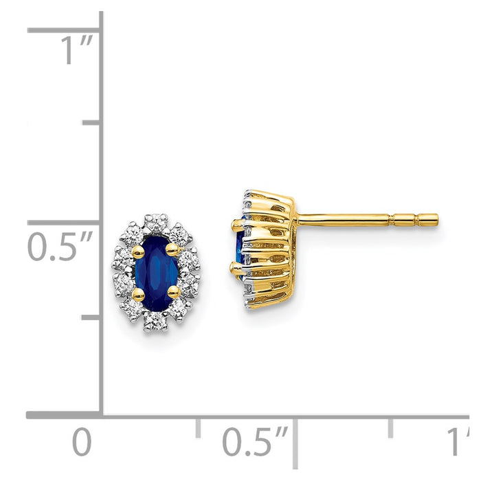 Buy Exclusive 14K Yellow Gold Oval Halo Earrings with Diamonds & Sapphires-4