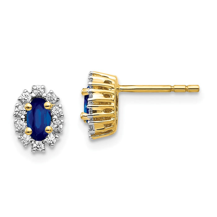 Buy Exclusive 14K Yellow Gold Oval Halo Earrings with Diamonds & Sapphires-1