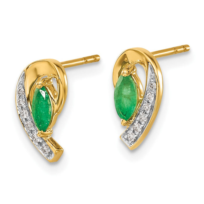 Shop Stylish 10K Gold Diamond & Emerald Earrings - 1/20 Ct Total Weight!-2