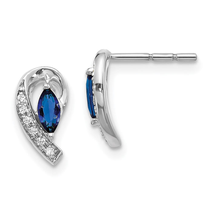 Exclusive 10K White Gold Diamond & Sapphire Stud Earrings - Stylish Value!-1