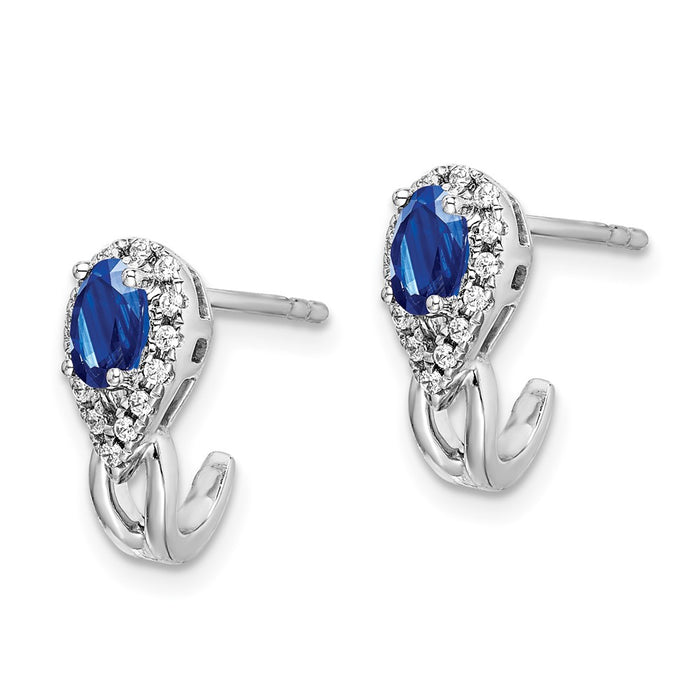 High-Quality 10K White Gold Diamond & Sapphire J-Hoop Earrings - Stylish Value-2