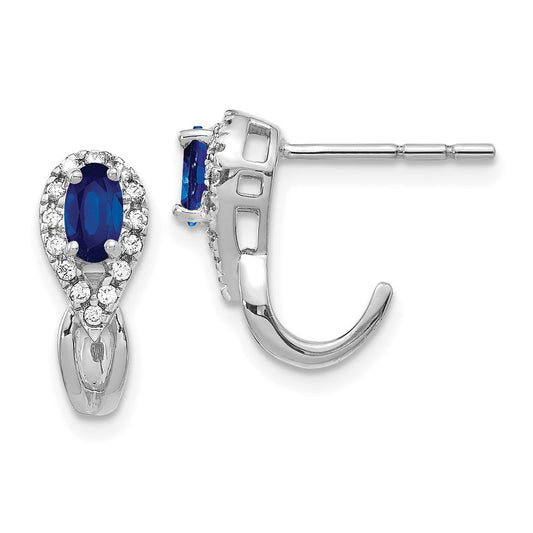 High-Quality 10K White Gold Diamond & Sapphire J-Hoop Earrings - Stylish Value