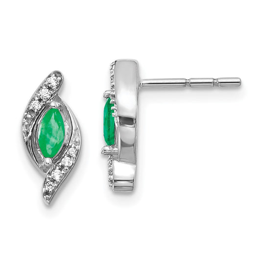 Buy Stylish 10K White Gold Diamond & Emerald Earrings | 1/15 Ct Diamond Weight