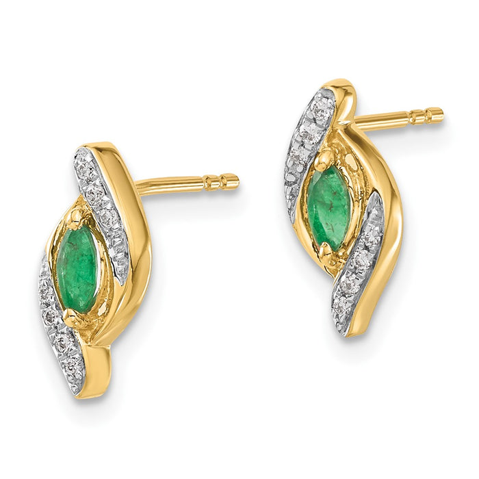 High-Quality 10K Gold Earrings with 1/15 Ct Diamond & Emerald - Stylish Value!-2