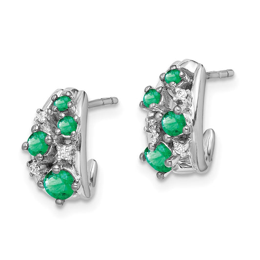 Shop Exclusive 14K White Gold Hoop Earrings with Diamond & Emerald Accents