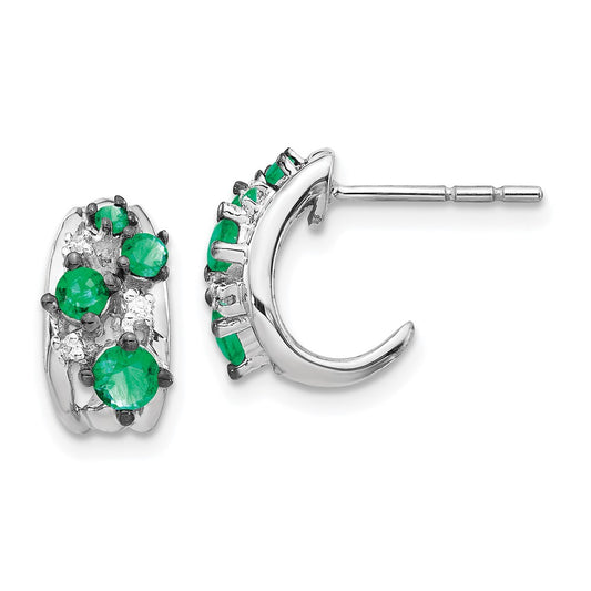 Shop Exclusive 14K White Gold Hoop Earrings with Diamond & Emerald Accents