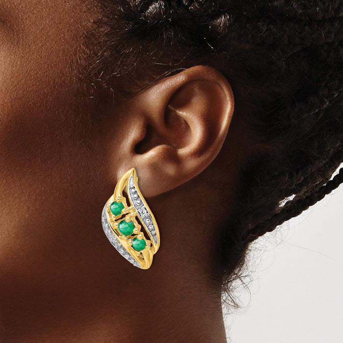 High-Quality 14K Gold Polished Post Earrings with Emerald & Diamond Accents-3