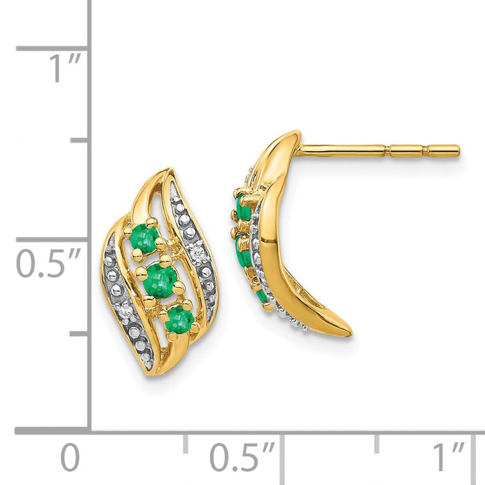 High-Quality 14K Gold Polished Post Earrings with Emerald & Diamond Accents-4