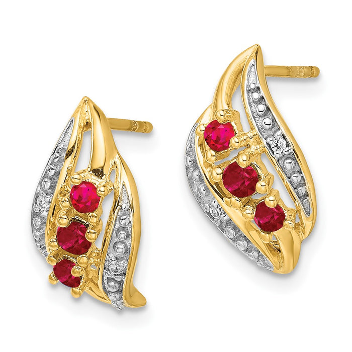 Buy 14K Gold Polished Post Earrings with Siam Ruby & Diamond Accents - Luxury!-2