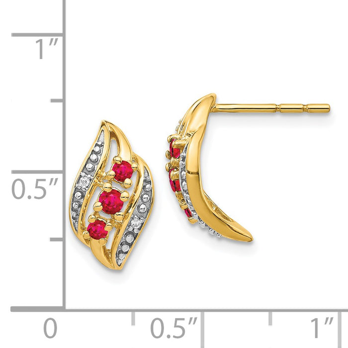 Buy 14K Gold Polished Post Earrings with Siam Ruby & Diamond Accents - Luxury!-4
