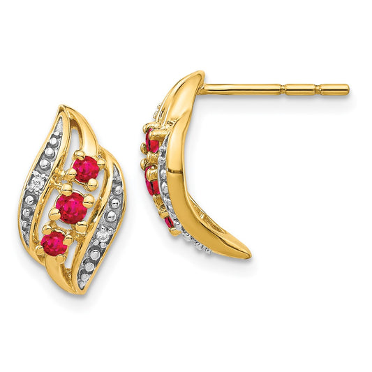 Buy 14K Gold Polished Post Earrings with Siam Ruby & Diamond Accents - Luxury!