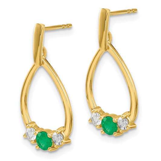 High-Quality 10K Gold Emerald & White Sapphire Drop Earrings | Stylish Value