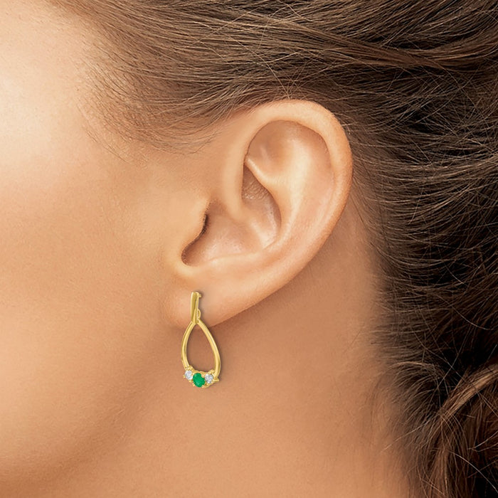Exclusive 10K Gold Dangle Earrings with 1/3 Carat Lab-Grown Diamond & Emerald - Stylish Value!-3
