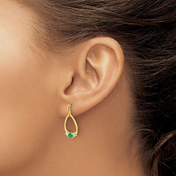 Buy 14K Gold Emerald & White Sapphire Drop Earrings - Stylish Luxury Value!-3