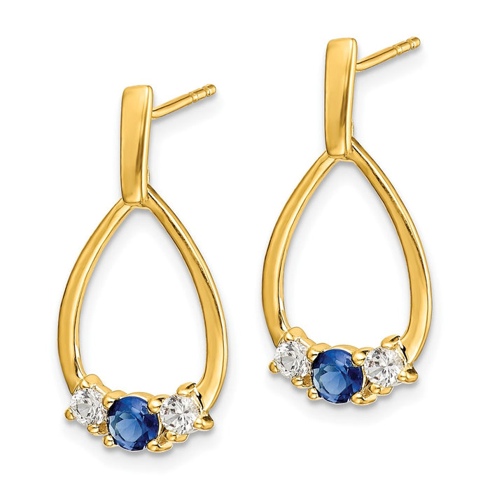 High-Quality 14K Gold Teardrop Earrings, 1/3 Carat Lab-Grown Diamond & Sapphire - Stylish Value!-2