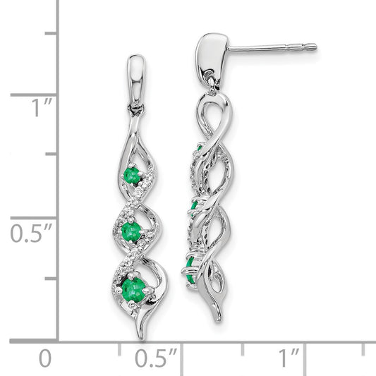 Exclusive 10K White Gold Diamond & Emerald Dangle Earrings - Stylish Value!