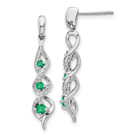 High-Quality 14K White Gold Emerald & Diamond Dangle Earrings - Stylish Luxury