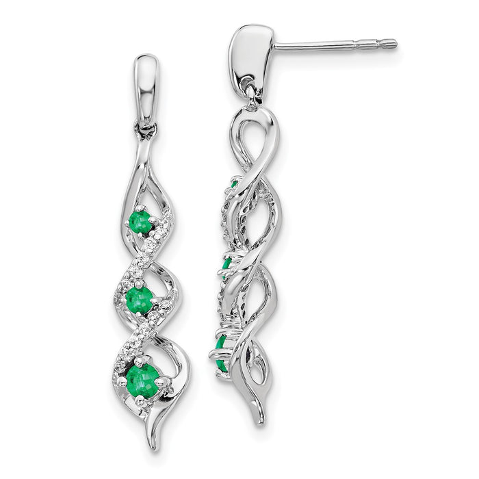 High-Quality 14K White Gold Emerald & Diamond Dangle Earrings - Stylish Luxury-1