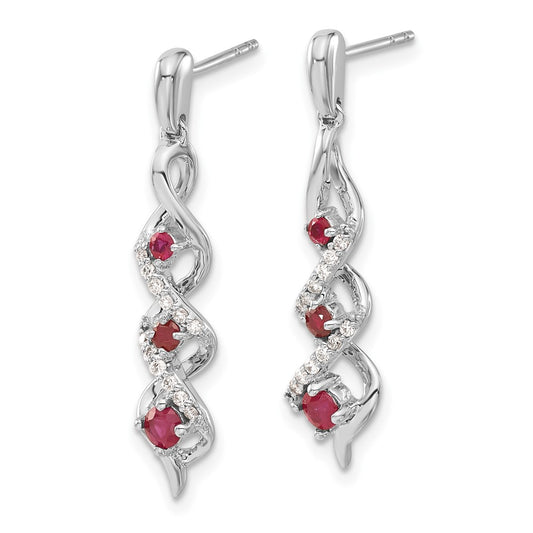 High-Quality 10K White Gold Dangle Earrings with Diamonds & Rubies | Stylish Value