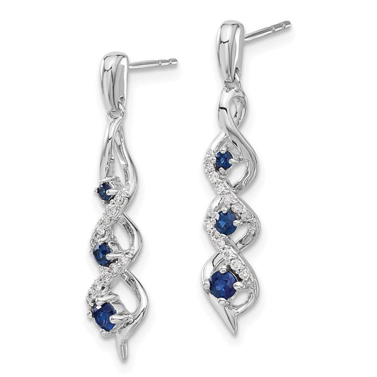 Buy Stylish 14K White Gold Drop Earrings with Diamonds & Blue Sapphires