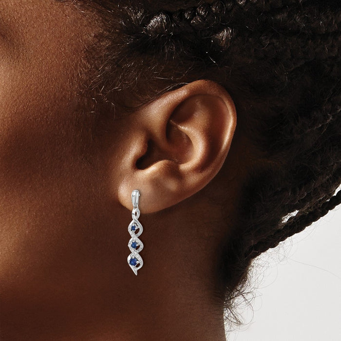 Buy Stylish 14K White Gold Drop Earrings with Diamonds & Blue Sapphires-3