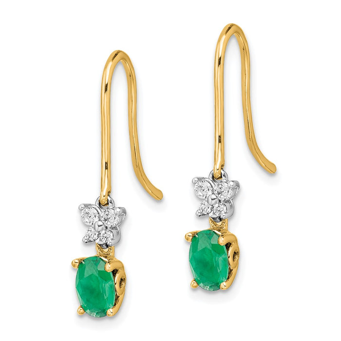 Shop Luxury 14K Two-Tone Oval Emerald & 1/8ct Diamond Earrings - Stylish Design-2