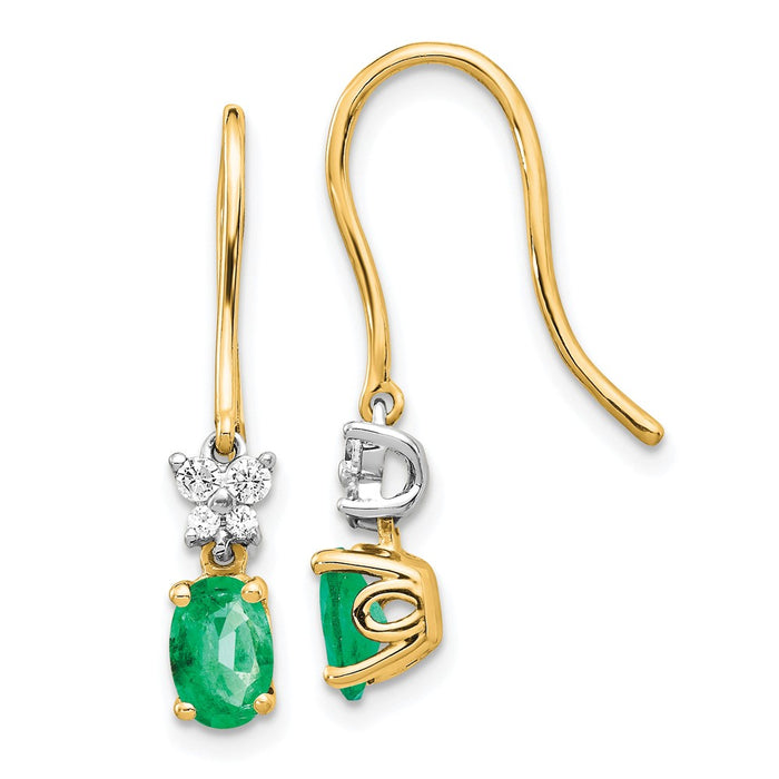Shop Luxury 14K Two-Tone Oval Emerald & 1/8ct Diamond Earrings - Stylish Design-1