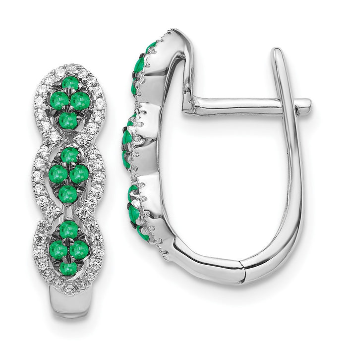 High-Quality 14K White Gold Hinged Earrings with Diamonds & Emeralds - Stylish Value-1