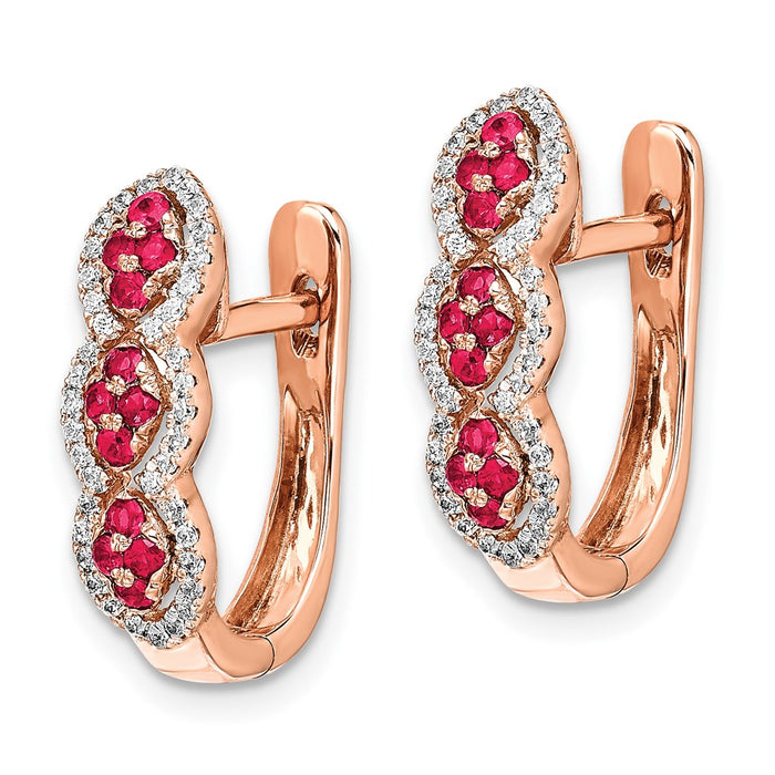 Exclusive 14K Rose Gold Hinged Earrings with Diamonds & Rubies - Stylish Value!-2