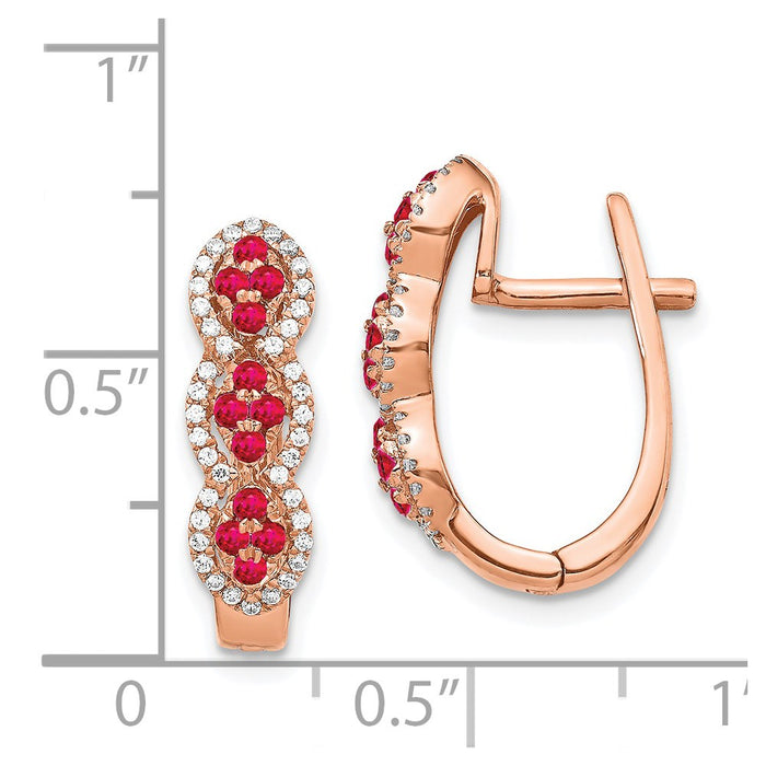 Exclusive 14K Rose Gold Hinged Earrings with Diamonds & Rubies - Stylish Value!-4