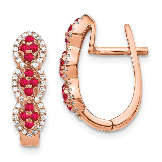 Exclusive 14K Rose Gold Hinged Earrings with Diamonds & Rubies - Stylish Value!
