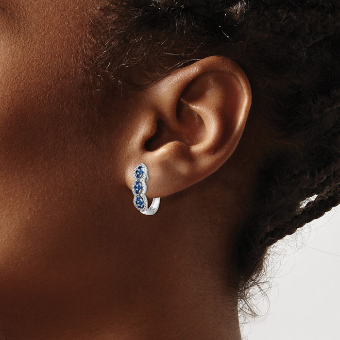 Buy Exclusive 14K White Gold Hinged Earrings with Diamonds & Blue Sapphires-3