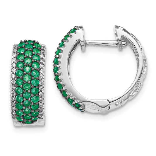 Buy Exclusive 14K White Gold Hinged Hoop Earrings with Diamonds & Emeralds