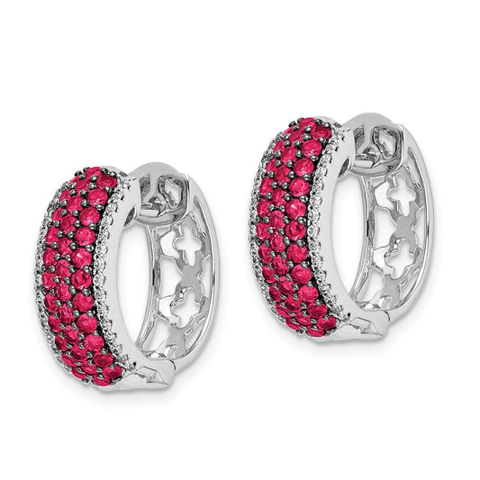 Exclusive 14K White Gold Hinged Hoop Earrings with Diamonds & Rubies