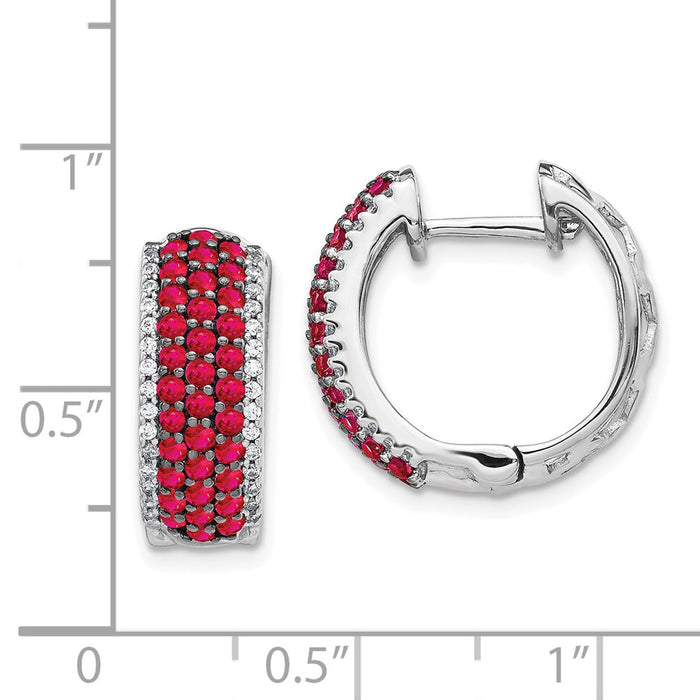 Exclusive 14K White Gold Hinged Hoop Earrings with Diamonds & Rubies-4