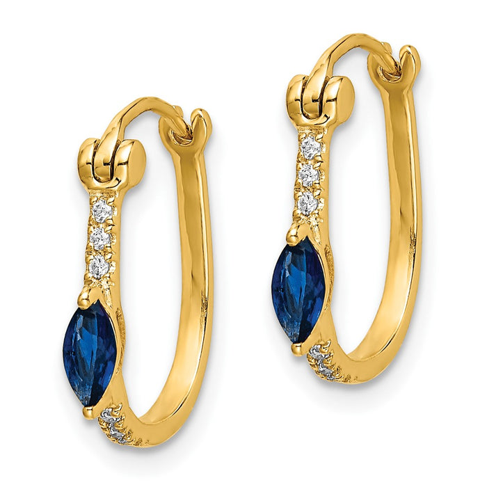 Buy Exclusive 10K Gold Hinged Hoop Earrings with 1/20ct Diamond & Sapphire - Stylish Value!-2