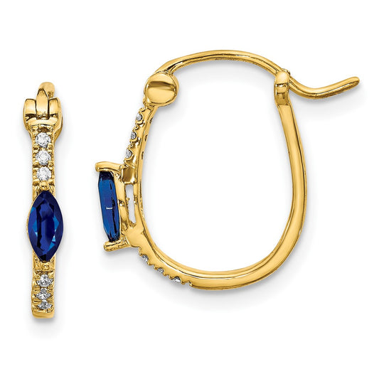 Buy Stylish 14K Gold Hinged Hoop Earrings with Diamond & Sapphire Accents