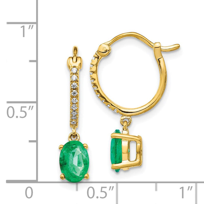 Buy Exclusive 14K Gold Diamond & Emerald Dangle Hoop Earrings, 1/10ct Diamonds-4