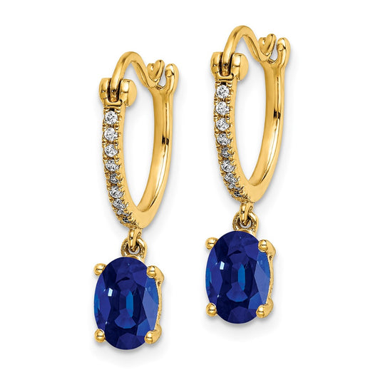 Exclusive 14K Gold Diamond & Sapphire Dangle Hoop Earrings - 1/10ct Luxury