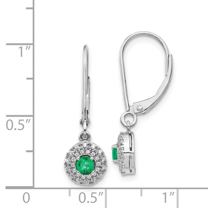 Exclusive 14K White Gold Emerald Dangle Earrings with Diamond Halo - Stylish!-4