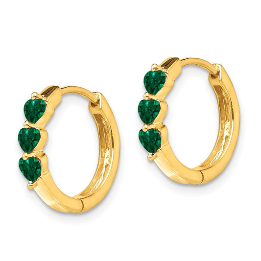Shop Stylish 14K Gold-Plated Hinged Hoop Earrings with Created Emeralds