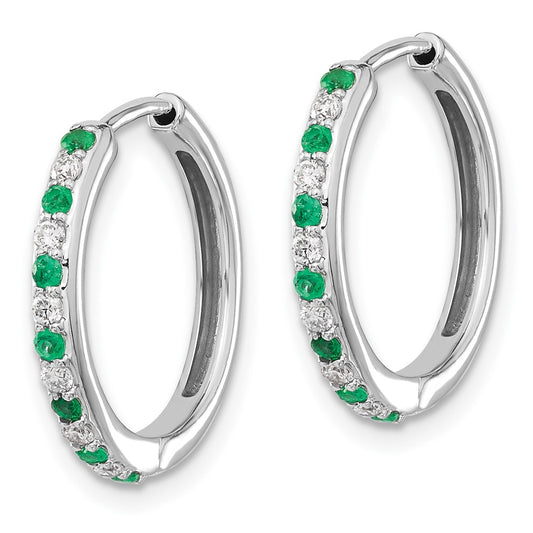Buy 14K White Gold Hinged Hoop Earrings with Diamonds & Emeralds - Stylish Luxury