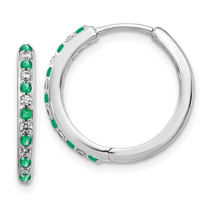 High-Quality 14K White Gold Hoop Earrings with 1/5 Carat Diamonds & Emeralds-1