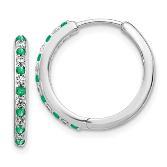 Buy 14K White Gold Hinged Hoop Earrings with Diamonds & Emeralds - Stylish Luxury