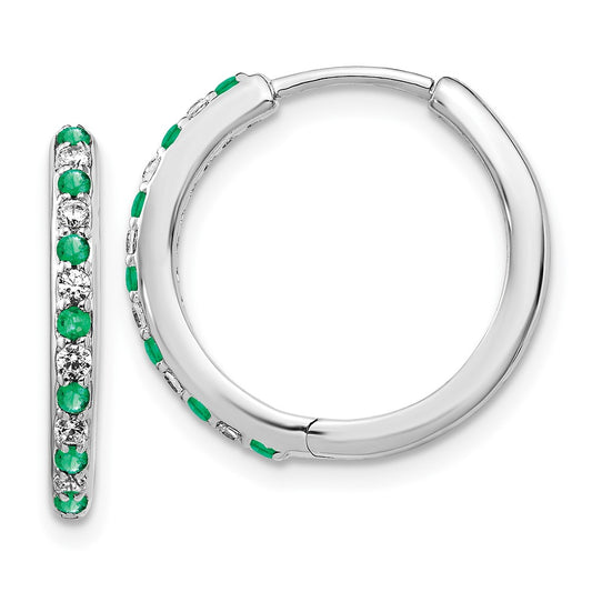 Buy 14K White Gold Hinged Hoop Earrings with Diamonds & Emeralds - Stylish Luxury