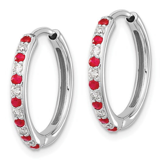 Buy Exclusive 14K White Gold Hinged Hoop Earrings with Diamonds & Rubies