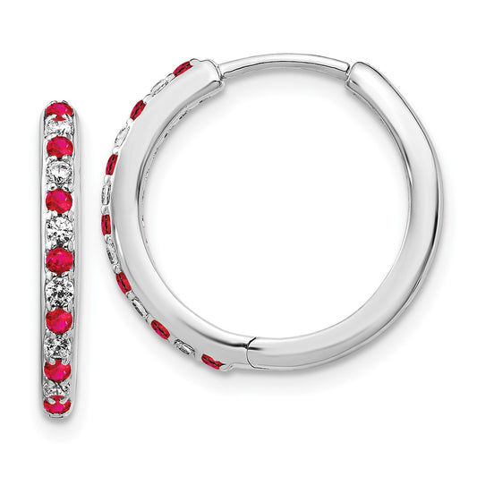 Buy Exclusive 14K White Gold Hinged Hoop Earrings with Diamonds & Rubies