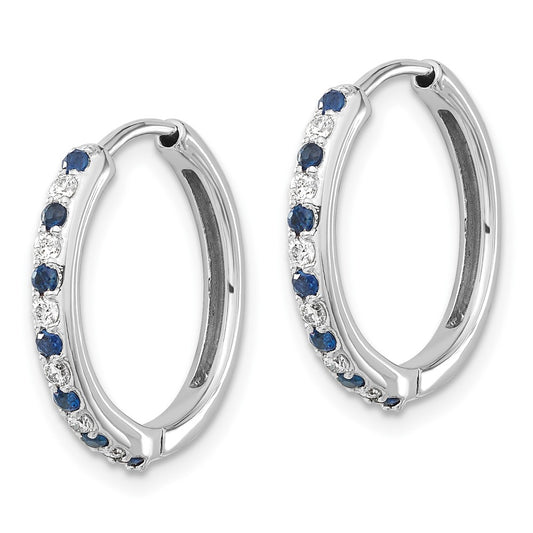 Shop Exclusive 14K White Gold Hinged Hoop Earrings with Diamonds & Sapphires